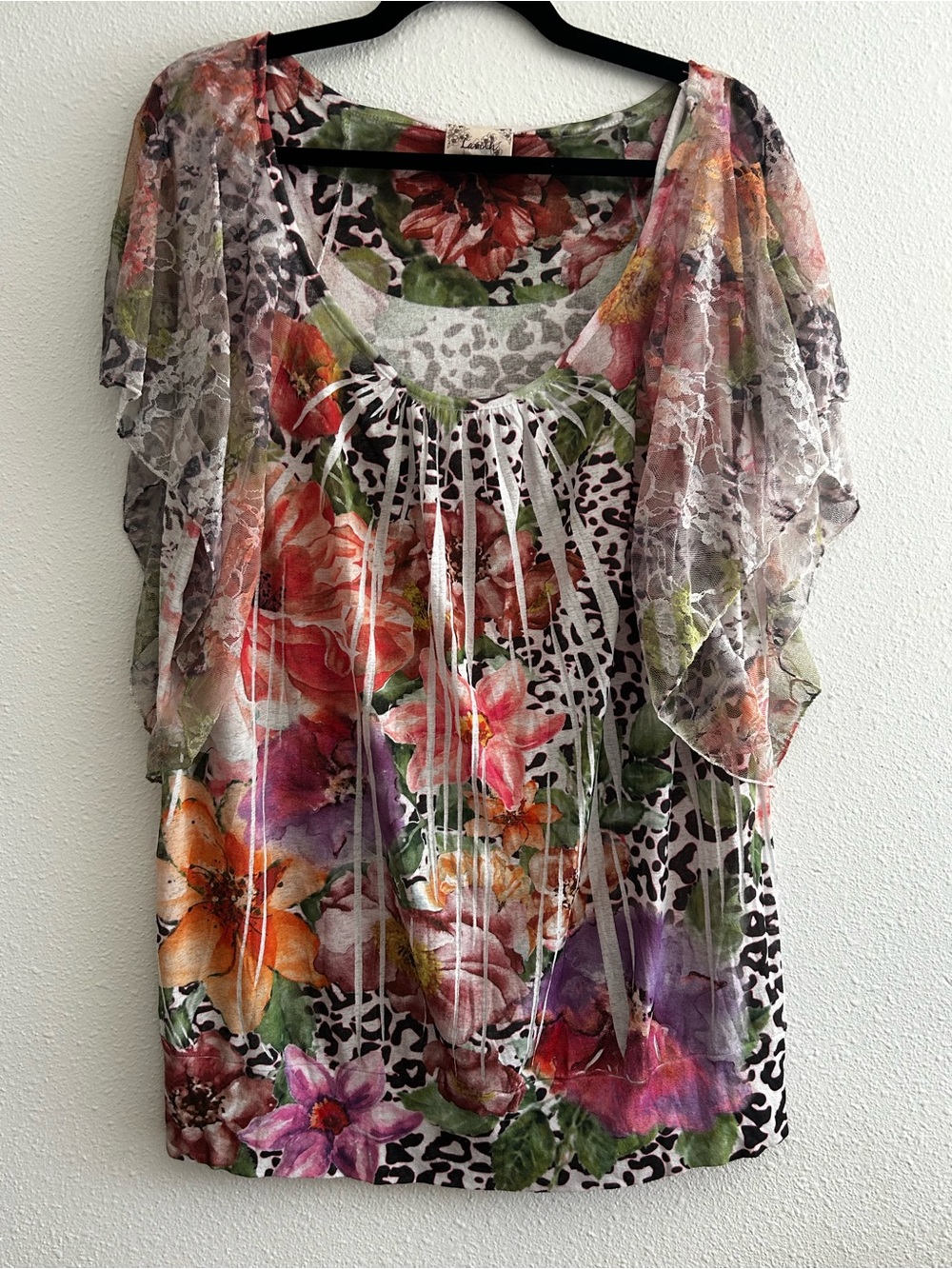 Lavish Floral Multi-Color Sheer Flutter-Sleeve Tunic
